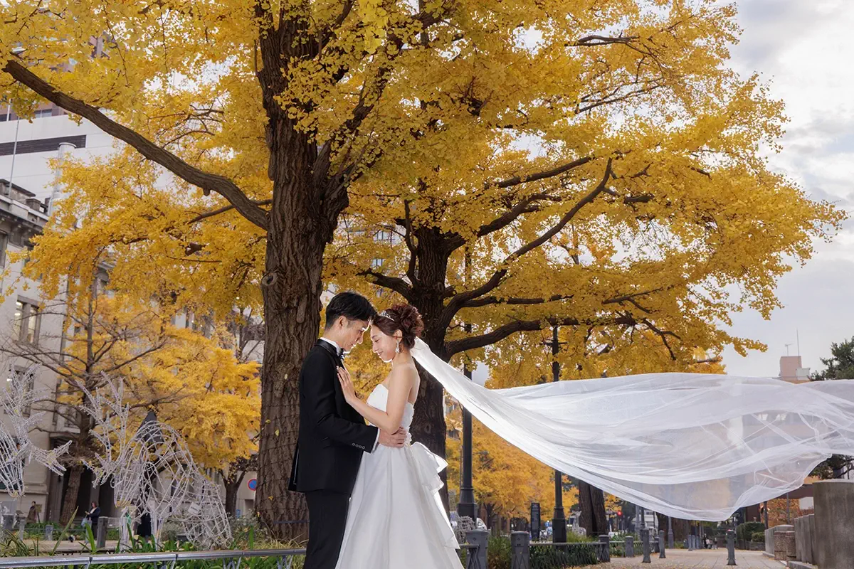 focus_autumnleaves06 鎌倉の竹林お寺ので色打掛を着た新郎新婦が前撮り。和装での婚礼ウェディングフォト撮影