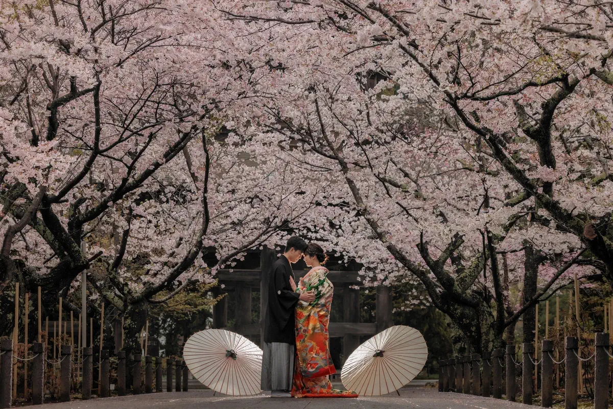 鎌倉・瑞泉寺の山奥で色打掛の和装前撮り、自然に囲まれた静かな婚礼ウェディングフォト