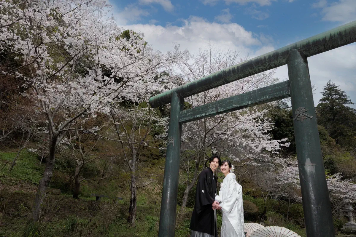 鎌倉・瑞泉寺の山奥で色打掛の和装前撮り、自然に囲まれた静かな婚礼ウェディングフォト