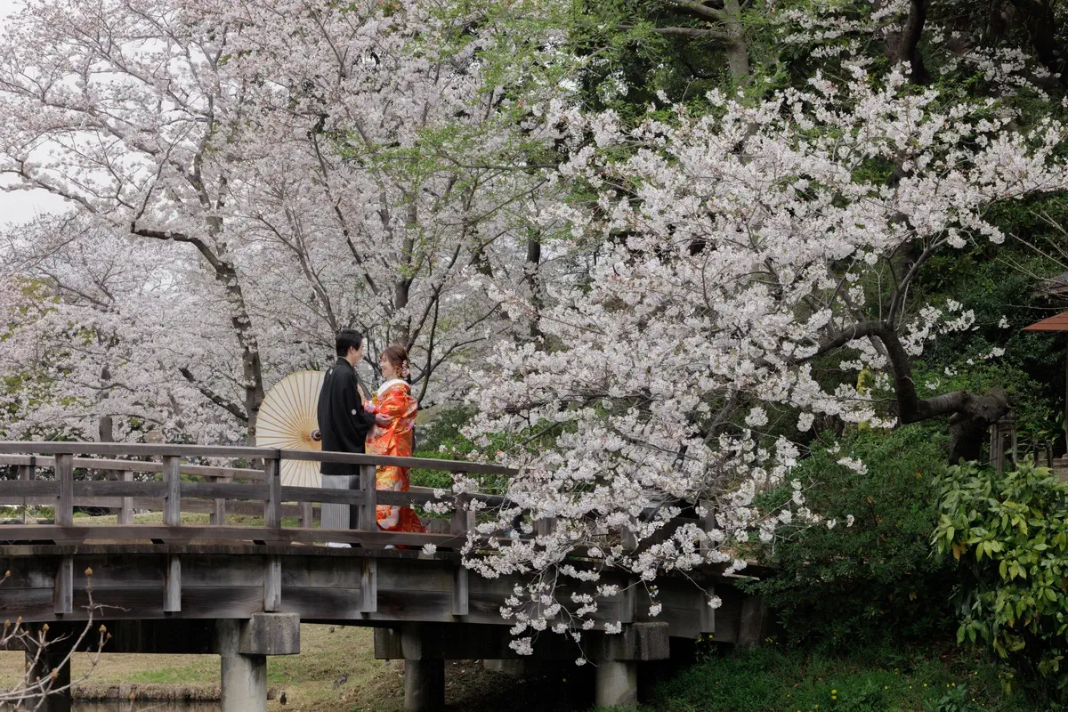 鎌倉・瑞泉寺の山奥で色打掛の和装前撮り、自然に囲まれた静かな婚礼ウェディングフォト