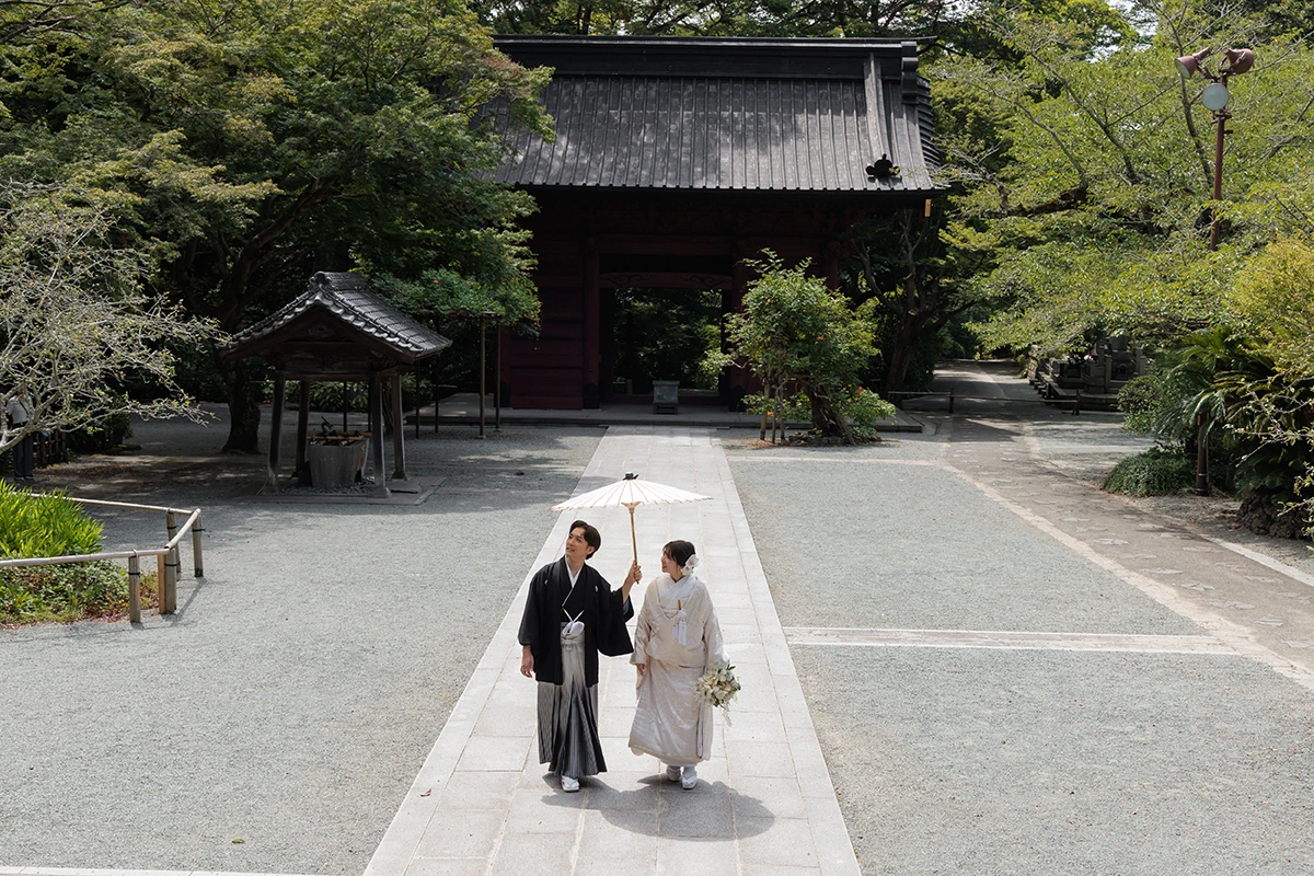 初夏の妙本寺で白無垢と紋付袴で撮る和装前撮り