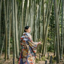 鎌倉・英勝寺で秋に撮影した和装前撮り 鎌倉・英勝寺で色打掛を着用した新婦の後ろ姿を写した和装ウェディングフォト