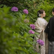 紫陽花が咲く季節、ローストビーフ鎌倉山の美しい庭園で心に残るウェディングフォトを撮影。
