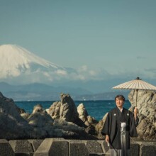 鎌倉・森戸海岸 2020.01.30 森戸海岸の絶景と富士山を背景に撮る、新郎の和装前撮り