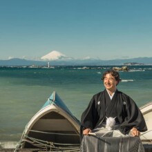 鎌倉・森戸海岸 2020.01.30 森戸海岸からの雄大な富士山を取り入れた、和装ウェディングフォト