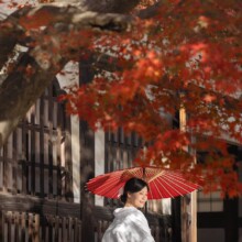 色づく円覚寺の紅葉と白無垢の新婦の結婚式前撮り